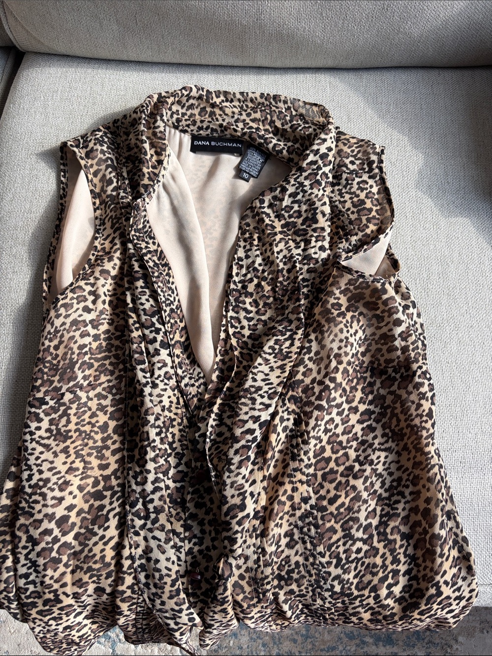 Dana Buchman Leopard-Print Sleeveless Blouse - Beige, Brown